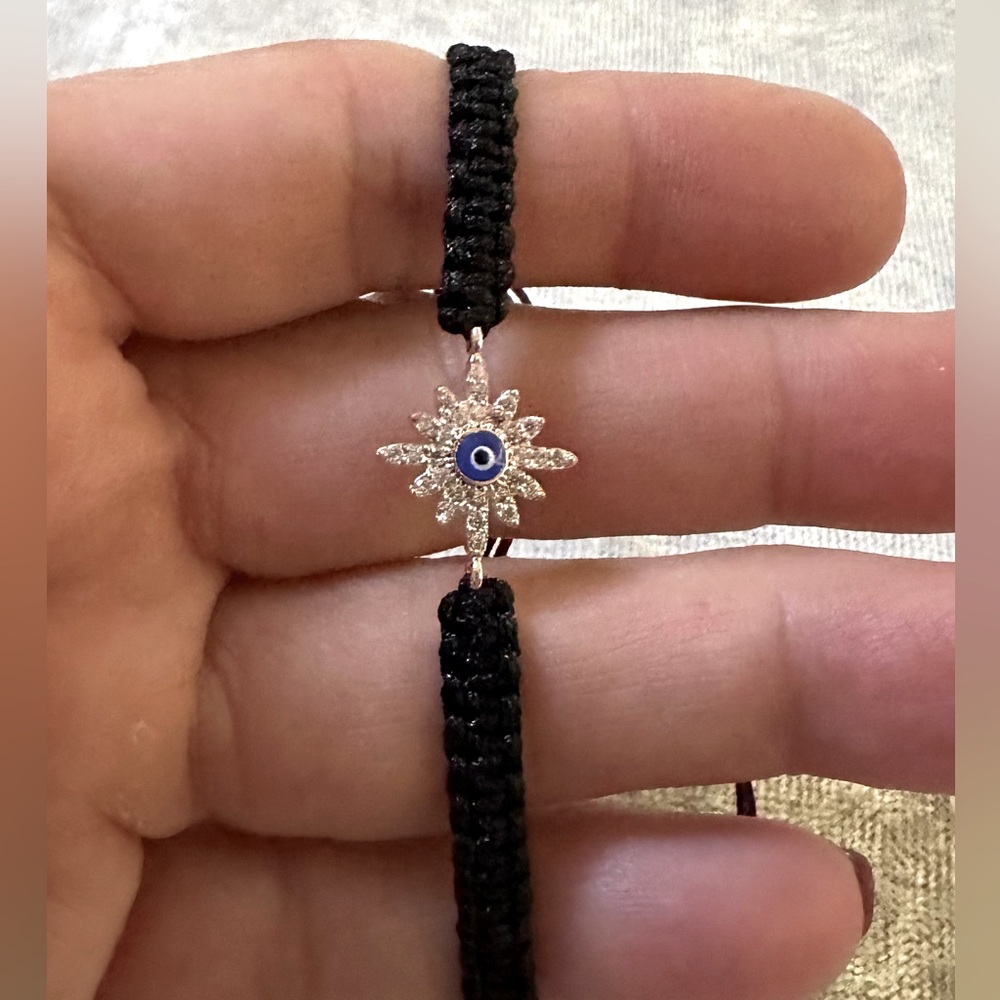 Black   Macrame  Evil Eye And Cubic Zirconia Bracelet